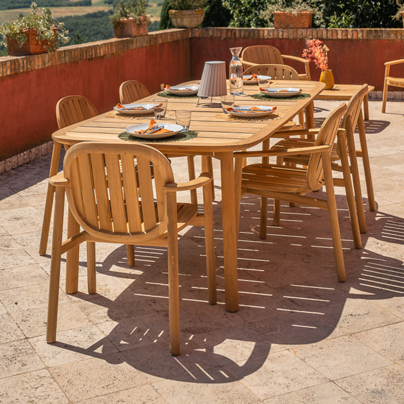 Mesa y silla de teca al aire libre balcón al aire libre patio hotel al aire libre impermeable al sol villa anti-corrosión marco de aluminio muebles de ocio