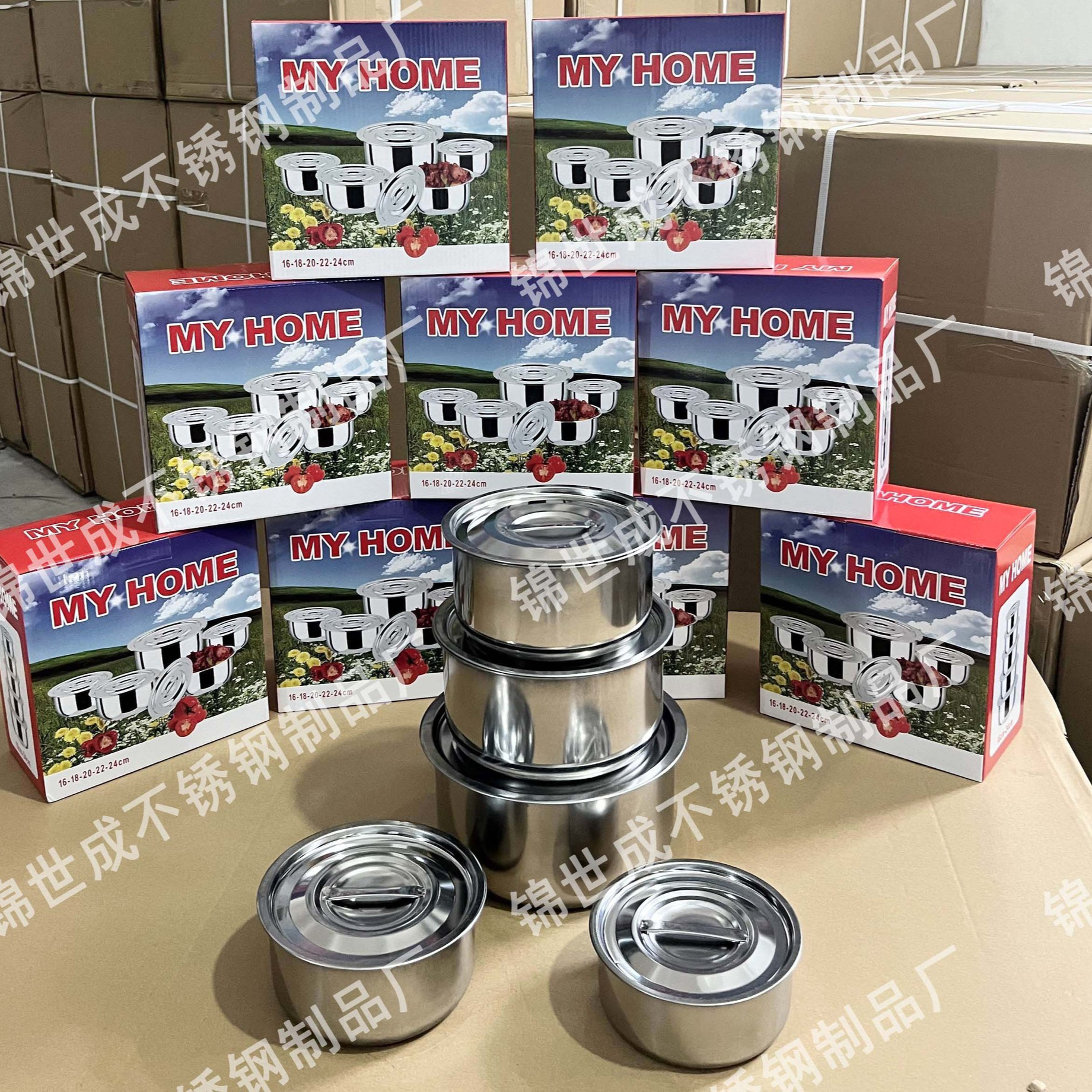 不锈钢料理锅套装锅套三件套五件套锅带盖调料缸味盅汤锅跨境专供