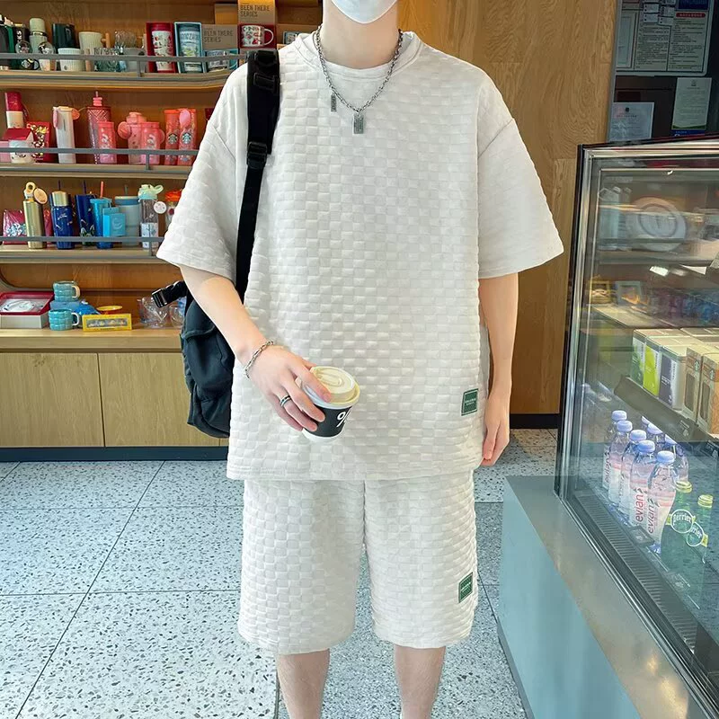 Новый летний модный брендовый белый клетчатый костюм с короткими рукавами и шортами, модная популярная элегантная футболка в литературном стиле