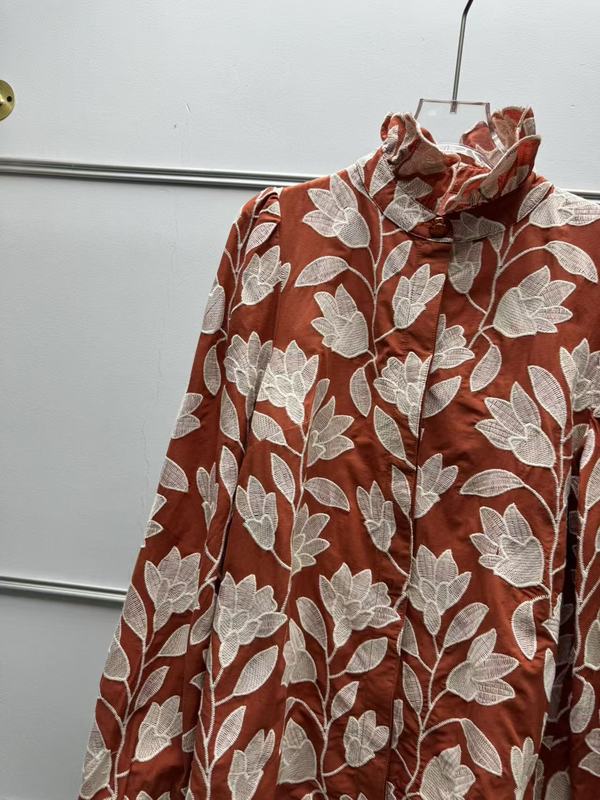 南油高版本批发法式藤曼花朵刺绣荷叶立领衬衫前排扣泡泡袖上衣女|undefined