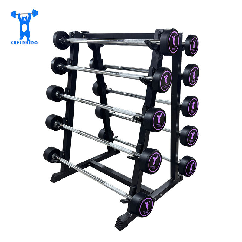 Rubber-Coated Fixed Small Barbell Gym Home Straight Bar Curved Dumbbell Squat Hip Lift Rack Set for Muscle Gain