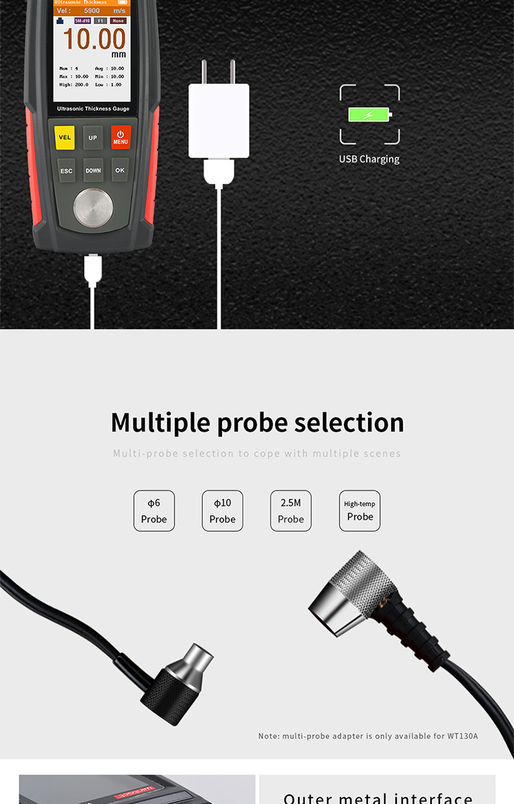 WT100A digital ultrasonic thickness gauge meter