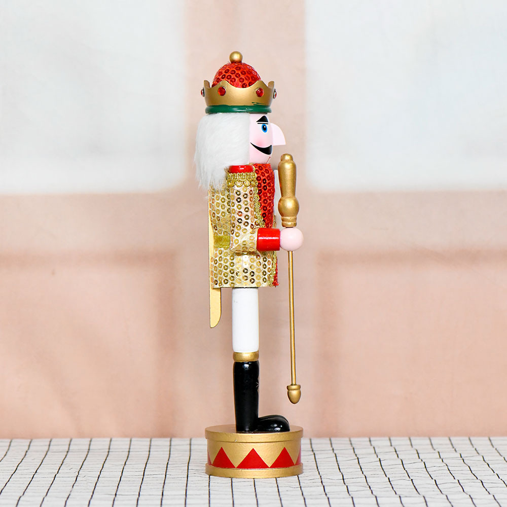 36cm cascanueces soldados dorados sequinilla roja estación tambor decoraciones navideñas artesanías de madera atmósfera europea y americana