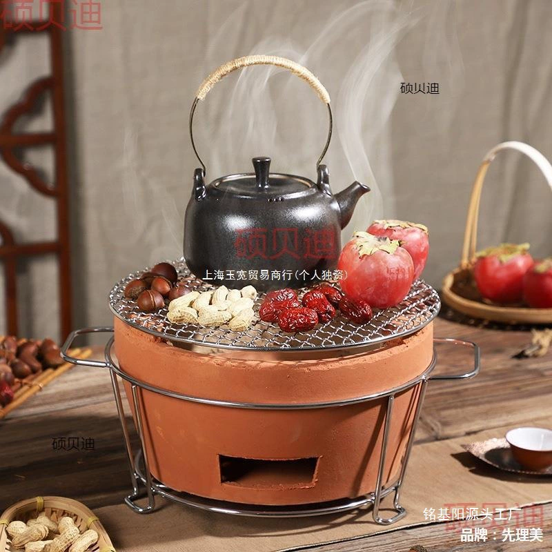 Уличная печь для чая и барбекю из красной глины на 3-8 человек, угольная печь для пикника, горячего горшка, огнеупорная глиняная посуда