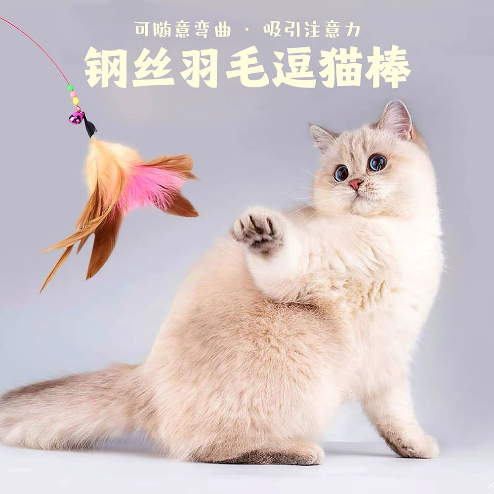 Кошачья игрушка проволока перья дразня кошачья палка кошачья длинная модель с колокольчиком