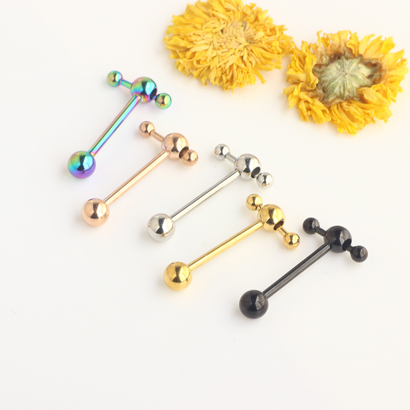 New Rose Gold Heart Tongue Nail Stainless Steel Hollow Ball Hammer Tongue Ring Body Piercing Jewelry detail image 9
