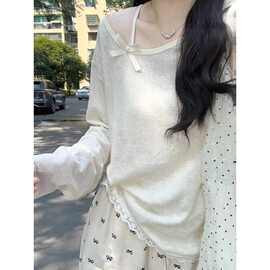 蝴蝶结蕾丝防晒罩衫女夏季薄款宽松设计感小众慵懒风空调长袖上衣