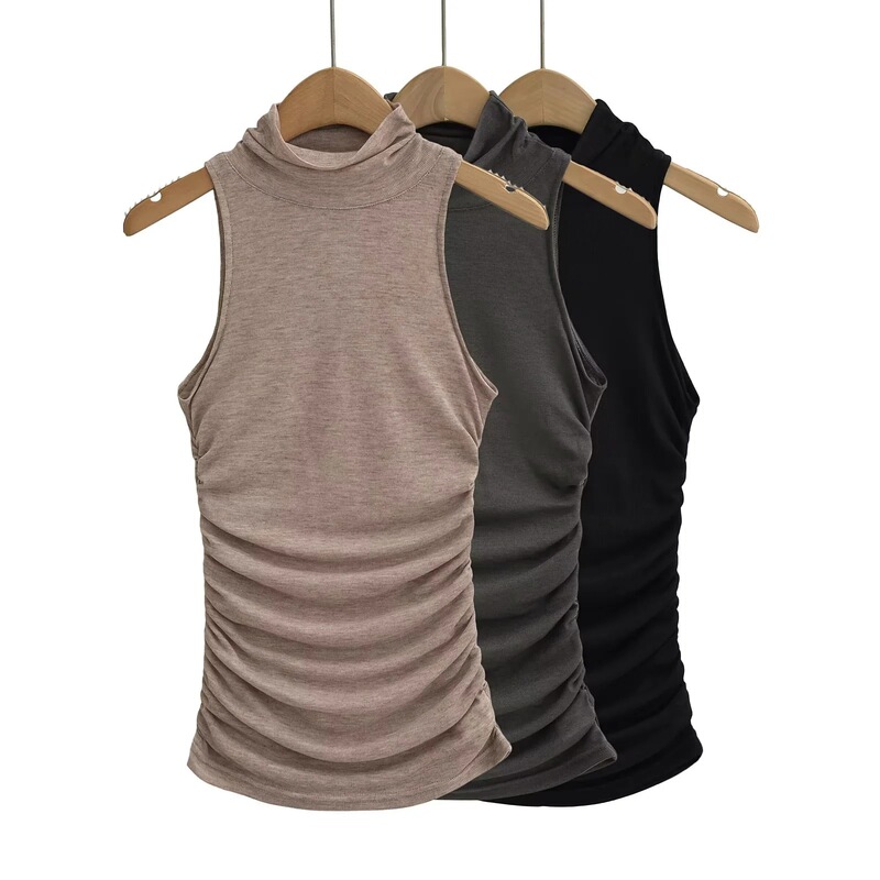 Spice Girls Half-high Collar Sleeveless T-shirt Women's Summer Pure Desire Tight Base Shirt Tight Waist Slimming Small Vest Short Top