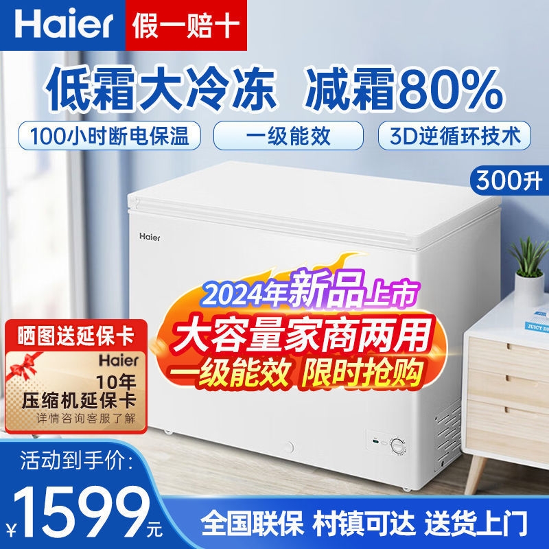海尔冰柜 家用商用300升能减霜效冷冻/冷藏转换大容量冷冻柜