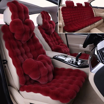 Wool pad Seat Cushion Thickened Bubble Plush - burgundy-luxury-version-of-the-whole-car