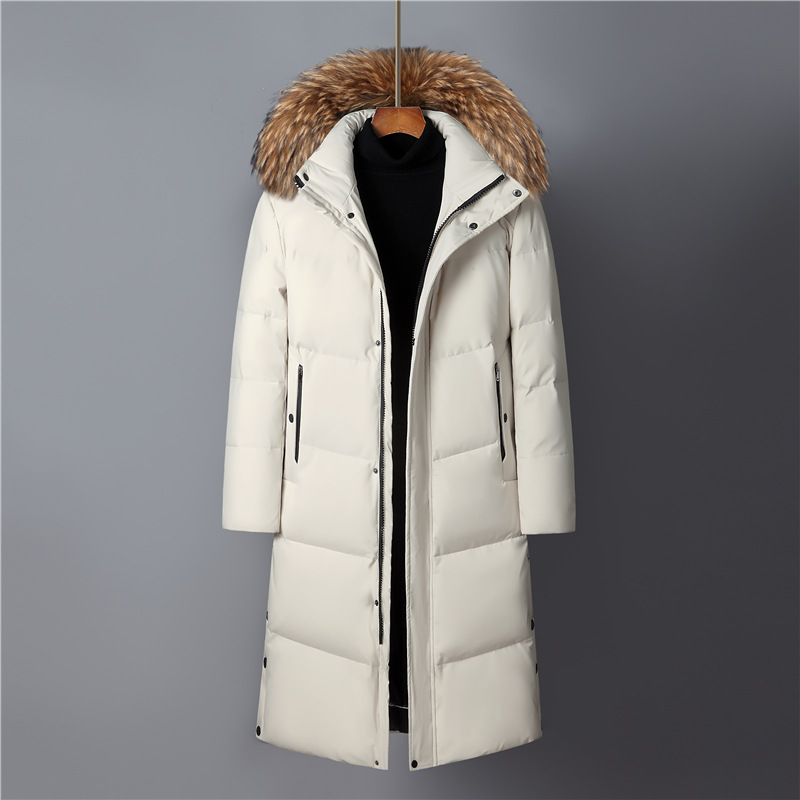 Abajo chaqueta de los hombres 2023 Invierno nuevo medio-longitud con capucha cálido de mediana edad y anciano papá pato blanco abajo chaqueta