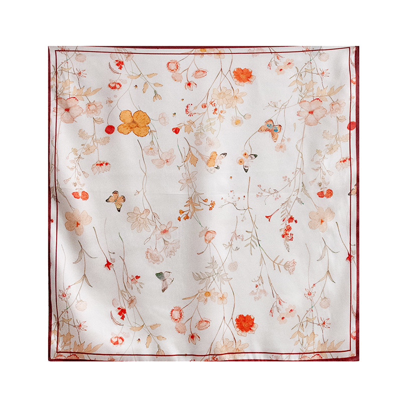 French Cashew Flower 53 Mulberry Silk Square Scarf For Women, Spring/Summer Decorative Neck Scarf, High-End Neck Tie - Thumbnail 6