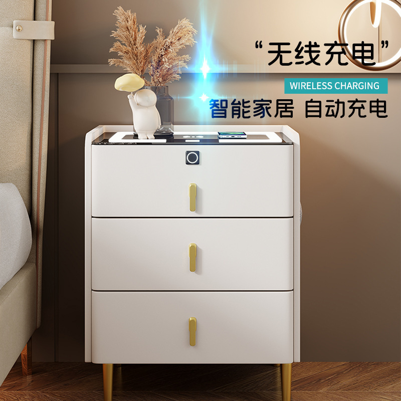 智能床头柜岩板床头桌三抽多功能无线充电现代简约卧室家用床边柜|undefined