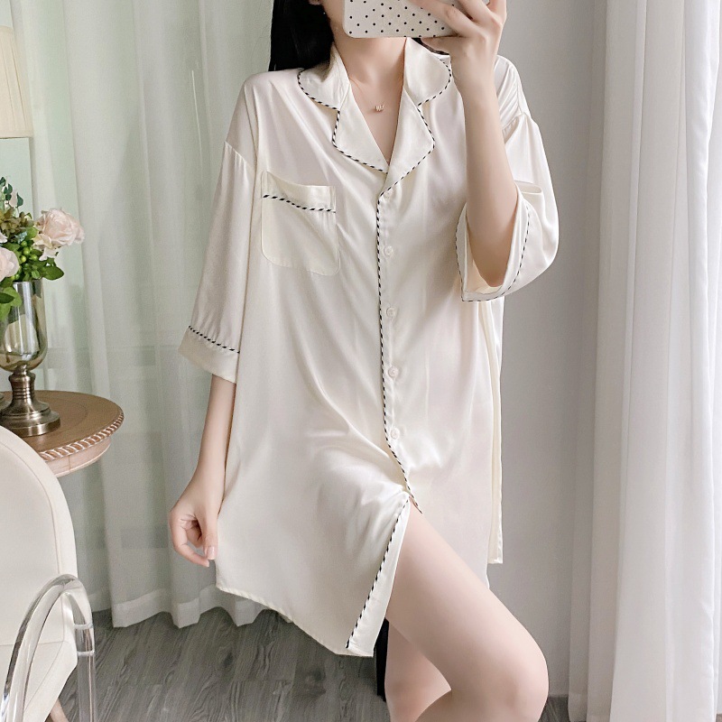 TQ3574 흑백 밑단 셔츠 스커트 화이트