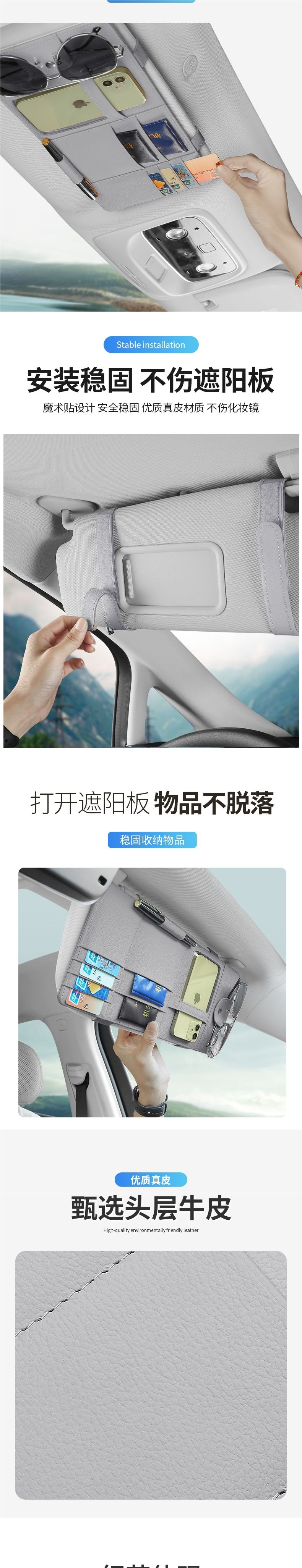 Car Multifunctional Sun Visor Storage Organizer with Glasses Holder, Card Storage Pouch, Card Holder, Receipt and Document Holder