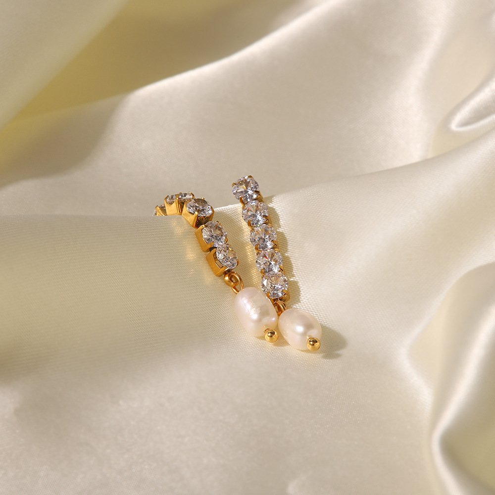 Drop Earrings Classification 1 Pair Quantity Banquet Occasion 1 Pair Luxurious Geometric Inlay Stainless Steel Pearl Zircon Drop Earrings