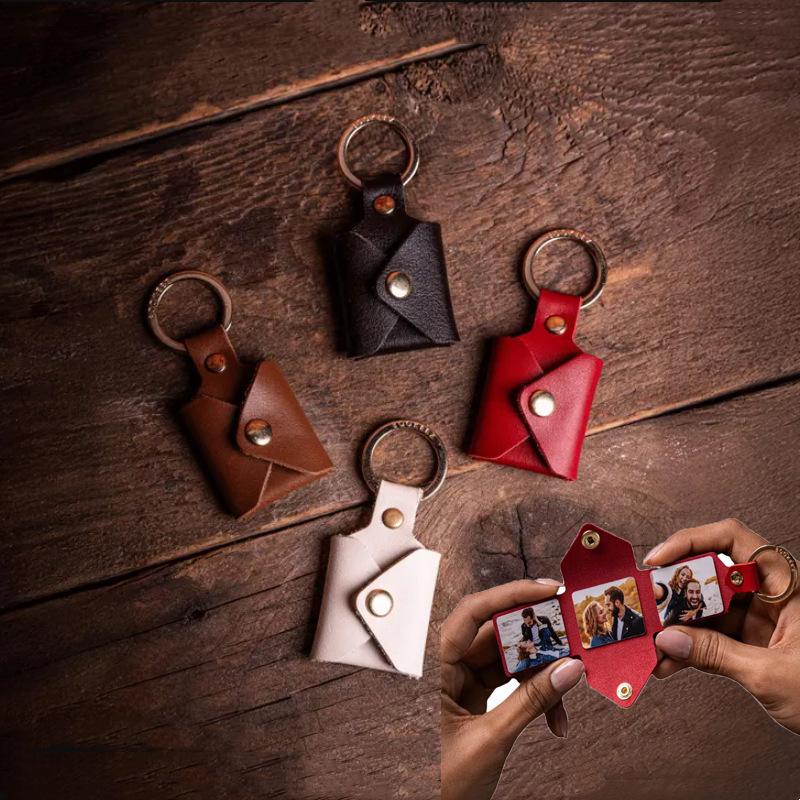 국경 간 접이식 사진 키 태그 사진 앨범 가죽 케이스 맞춤형 커플 기념 사진 키 체인 펜던트