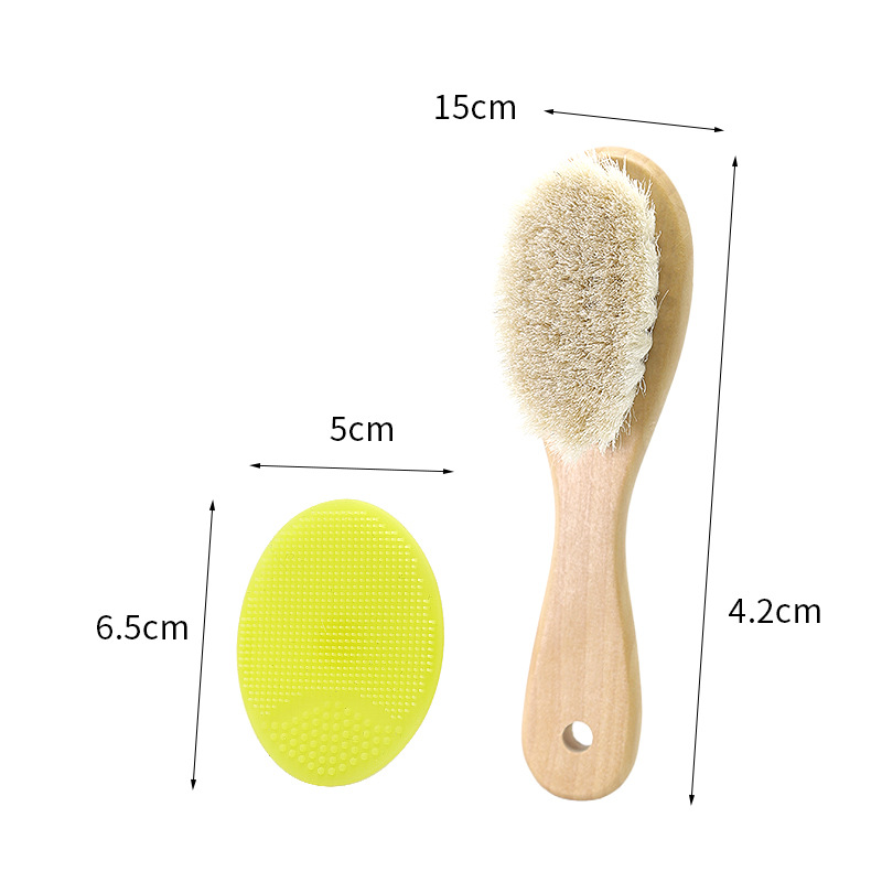 Set de limpieza para bebés con peine, cepillo de champú, masajeador de madera de loto, peine plano de madera de pera, masajeador, lindo set de limpieza para bebés