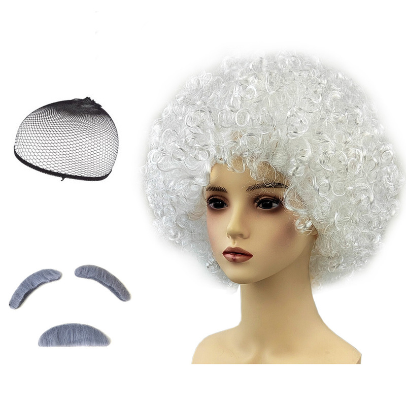 Frankenstein Einstein Costume Wig Set White Afro Wig Headgear Funny Props