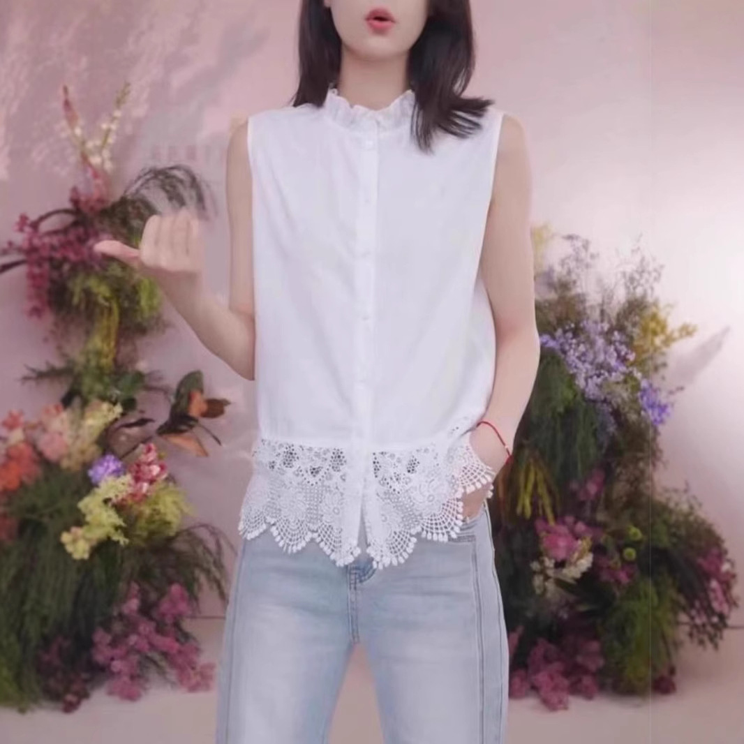 Plus-Size Ruffled Lace Sleeveless Base Shirt 2025 Spring/Summer New Style for Curvy Women Layered Top with a High-End Feel
