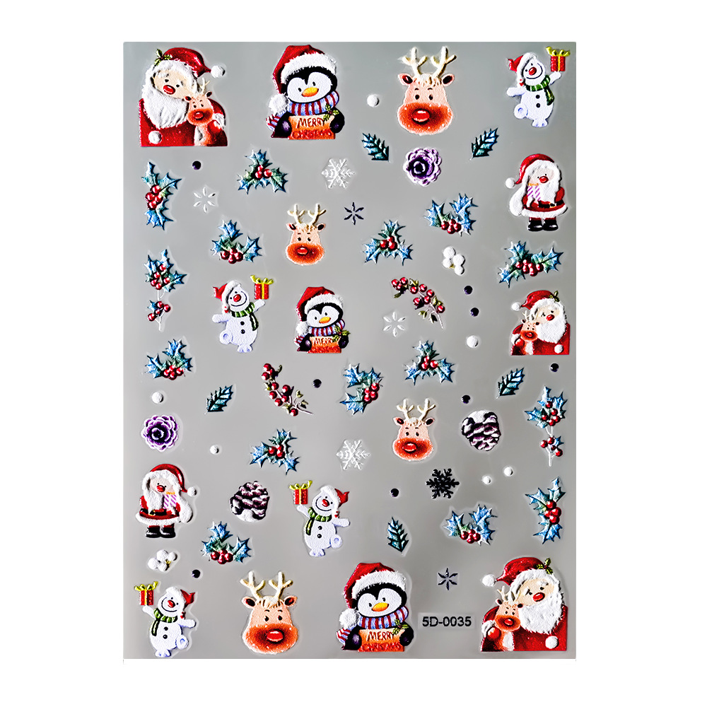 El Comercio exterior caliente nuevo estilo de Navidad pegatina de uñas alivio estéreo Santa Claus copo de nieve 5D parche de uñas alivio