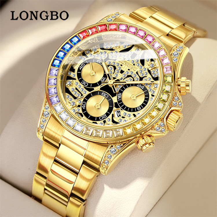 Longbo's New Men's Watch, Business Full Diamond Luxury Trendy Fashion Wristwatch, Cross-Border Tk Hot Model 83763