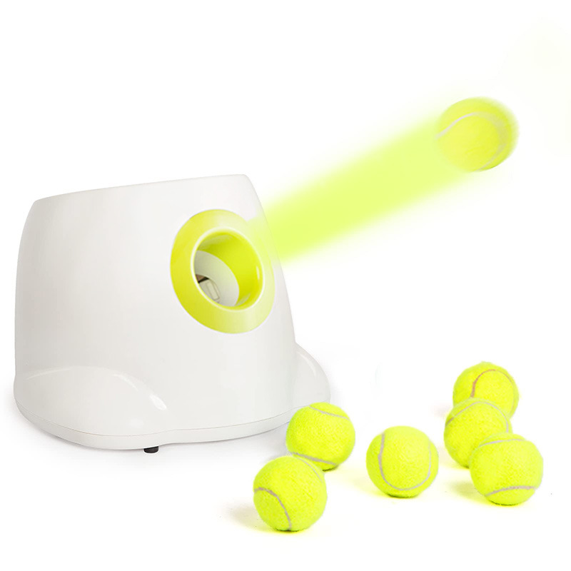 Transfronterizo inteligente mascota interactiva lanzador de tenis juguete doble fuente de alimentación máquina de lanzamiento automático pasear perros bola de alta elasticidad