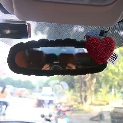 Sürətlər qutusu və əl tormozu başlıqları Waist Support, Seat Belt - red-heart-rearview-mirror-cover