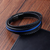 Bracelet stainless steel, blue leather jewelry, genuine leather