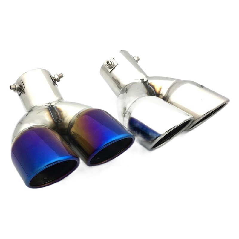 越境自動車通用改造一出二焼藍尾喉ステンレス双管排気管黒チタン直曲マフラー