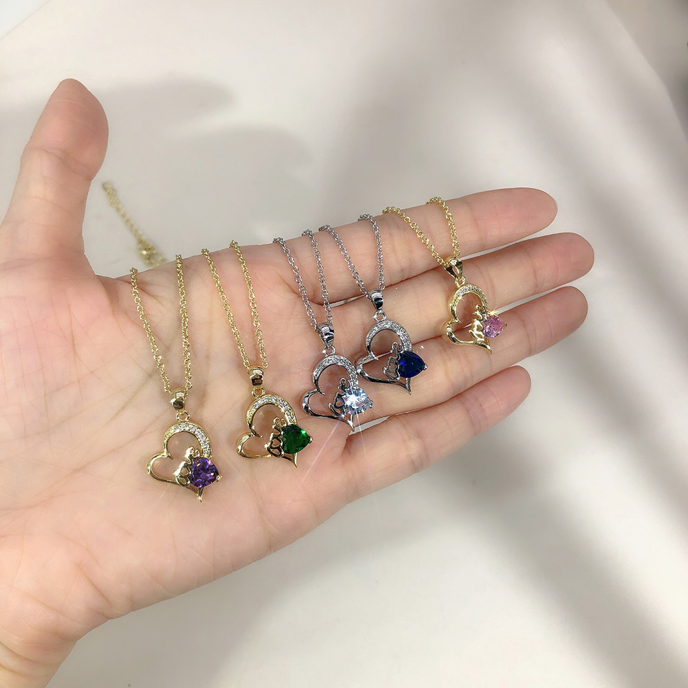 Simple Style Love Heart Shape Copper Polishing Hollow Out Inlay Zircon Pendant Necklace 1 Piece