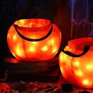 With LED light Halloween portable pumpkin bag for candy bag gift bag children fancy dress ball decoration props