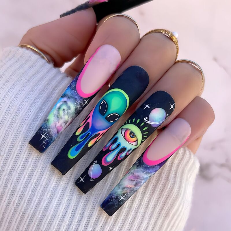 Alien European and American Wears Long Ballet Blue Starry Sky Fake nails Manicure Patch Nail Patch Nail Patch nails
