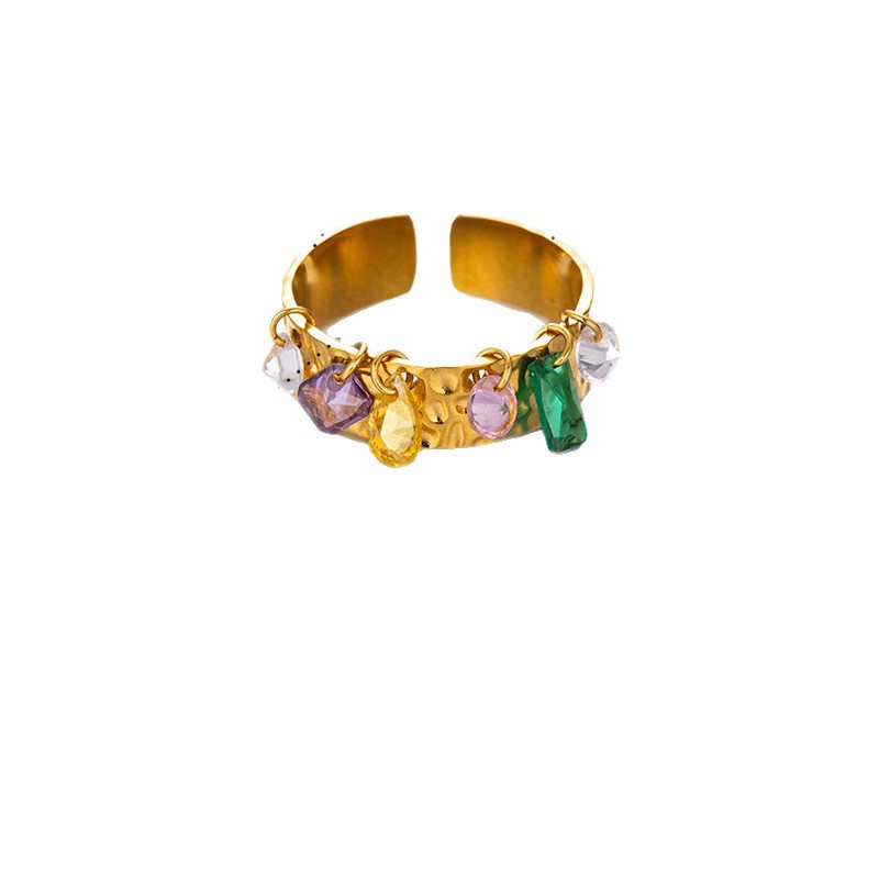 Anillo de acero inoxidable transfronterizo de Tena para mujer, anillo abierto de piedra natural inins, joyería de anillo europeo y americano