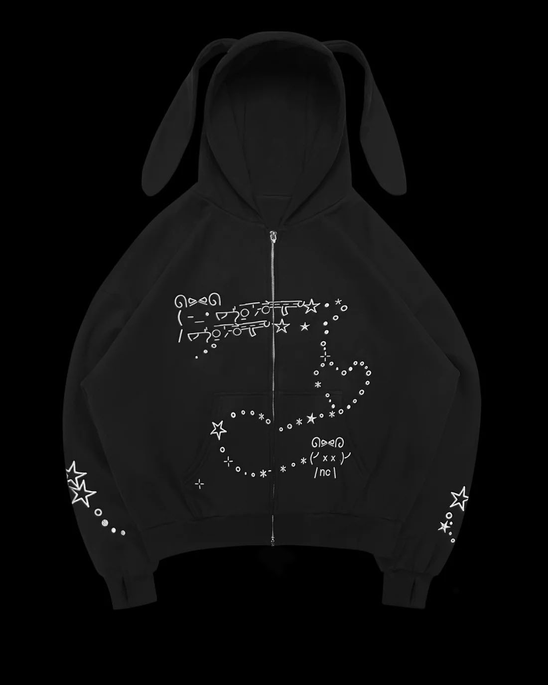 Fashionable Ins New Autumn/Winter Casual Bear Star Printed Loose Zipper Hoodie Set_voghion.com