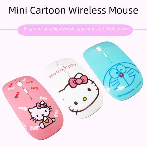 Cute Girl's Printed Mouse Ultra-thin Mini Wireless Mouse Cartoon Jingle Cat hellokitty Doraemon