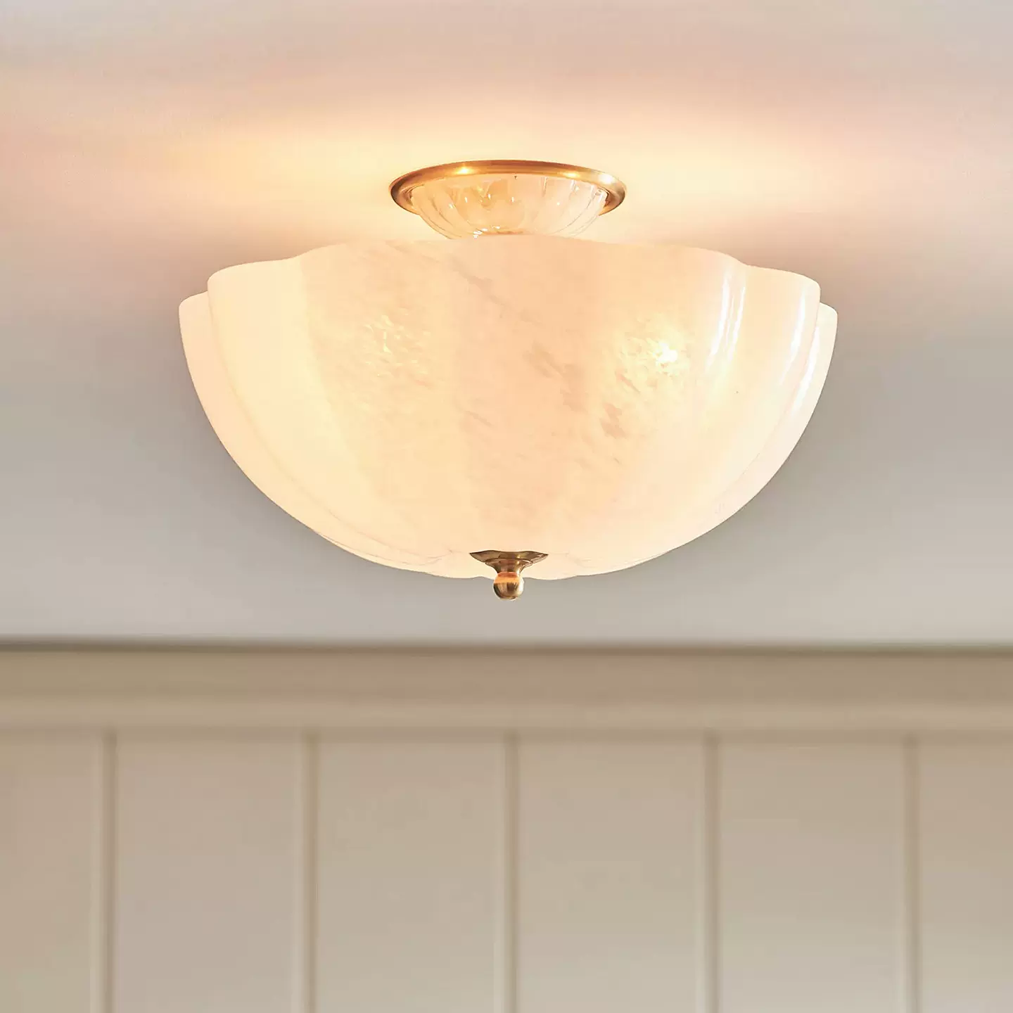 全铜美式简约卧室餐厅书房客厅吸顶灯中古轻法奶油风玻璃书房灯