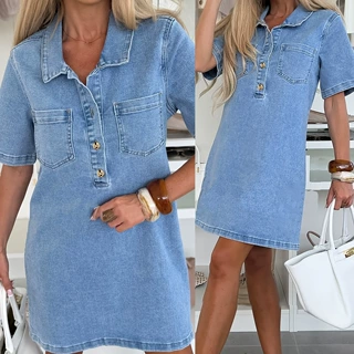 跨境热卖款ins学院风短袖牛仔连衣裙denim dress