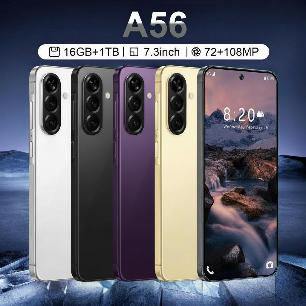 New Hot-Selling Phone A56, True 4g Network, Octa-Core, Center Punch-Hole Design, 7.3inch Large Screen, 16+1, Android 14