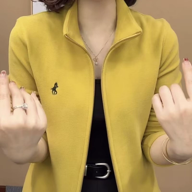 Кардиган DeRong с двойной молнией и длинными рукавами, зимний новый стиль, универсальный теплый и стильный топ желтого цвета