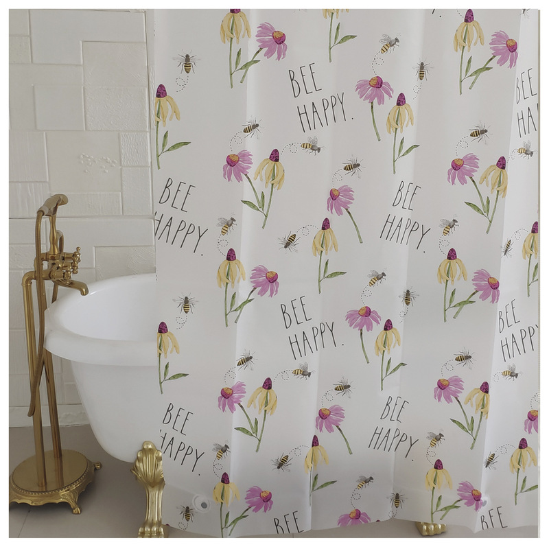 100%Peva Valentine's Day Bee Print Shower Curtain with 12 Rust-Proof Metal Hooks and Weighted Magnets 100%Peva Valentine's Day Bee Print Shower Curtain with 12 Rust-Proof Metal Hooks and Weighted Magnets