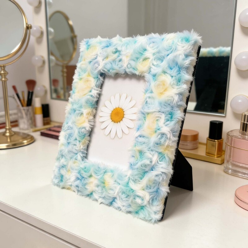 Plush Photo Frame Rose Flower Fabric Photo Frame Density Board Mdf Covered with Velvet Shein European and American Style 6inch Photo Cross-Border New
