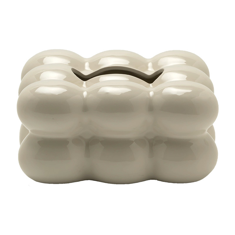 [Estilo crema de lujo ligero] Caja de pañuelos de cerámica Caja de dibujo de mesa de comedor de alta calidad Decoración del hogar Caja de papel de servilleta de sala de estar