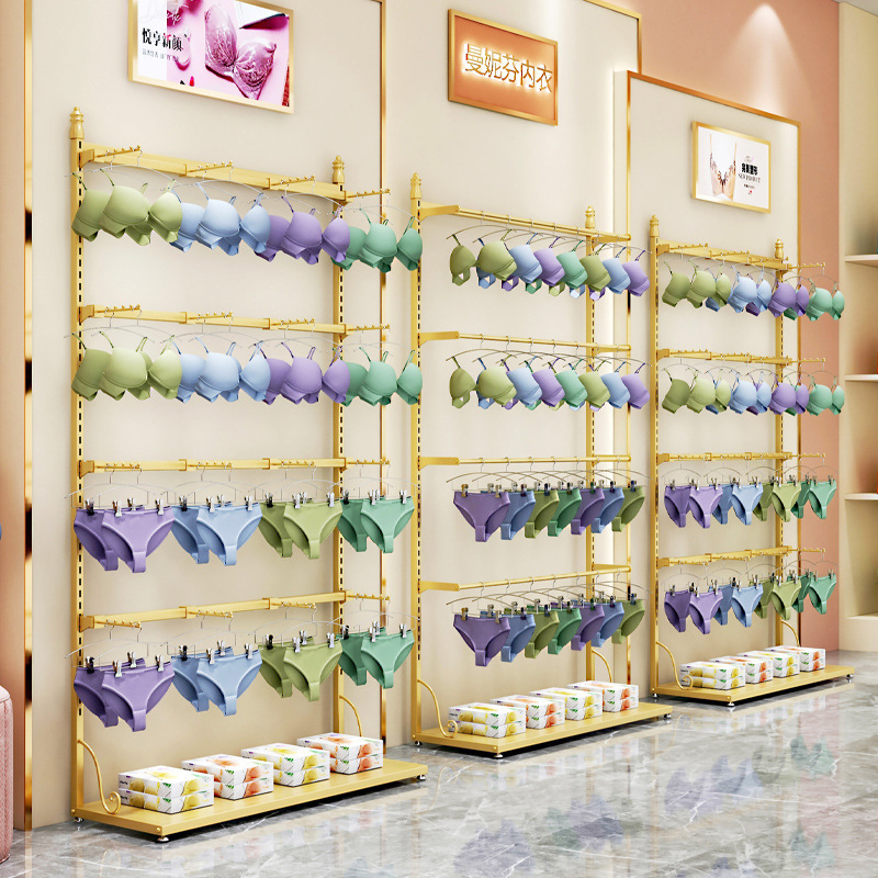 Underwear store shelf floor-to-wall lifting adjustable underwear bra display rack front side hanging multi-layer shorts display rack