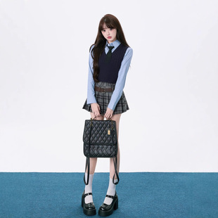 Korean Preppy Style Jk Uniform Suit for Women Autumn and Winter New Blue Stripesd Shirt Vest Layered Skirt Three-Piece Set