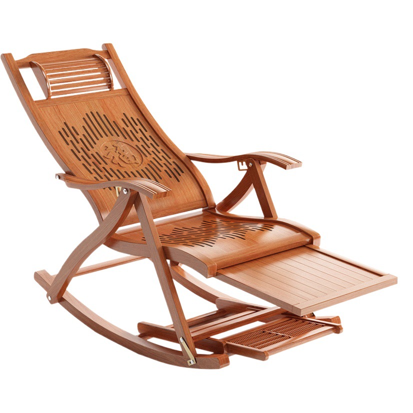 Rocking Chair Recliner for Adults, Leisure Chair for Home Use on the Balcony, Nap Chair for Lazy People, Elderly Bamboo Rocking Chair, New Chinese Style
