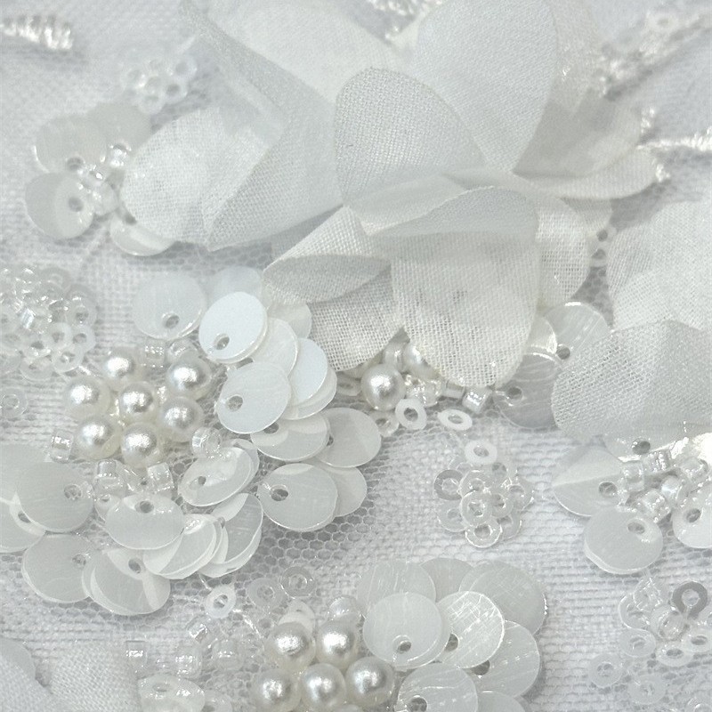 Tejido bordado de calcomanías hechas a mano, tela de calcomanías, vestido de novia de moda, vestido de moda, tela de vestido de moda