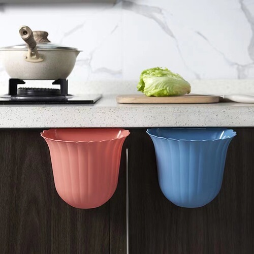 Kitchen household wall-mounted trash can storage bucket kitchen waste countertop trash can plastic hanging oval without bending