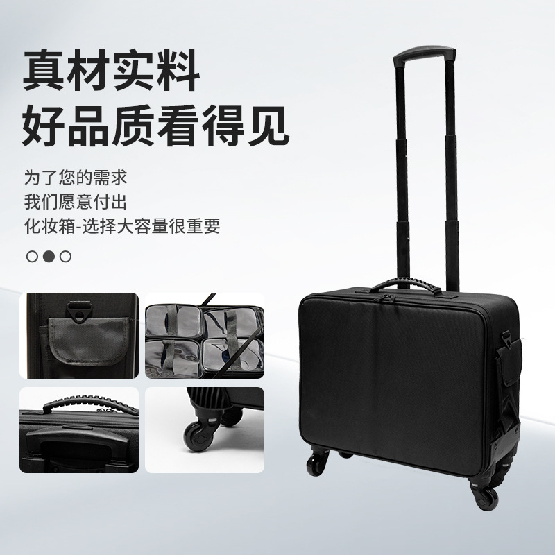 Caja de maquillaje de talón, maquillaje profesional, barra de tracción de maquillaje, caja de maquillaje multifuncional, caja de herramientas profesionales de belleza de gran capacidad.