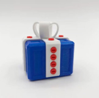 파란색 상자 + 흰색 리본 + 빨간색 나사